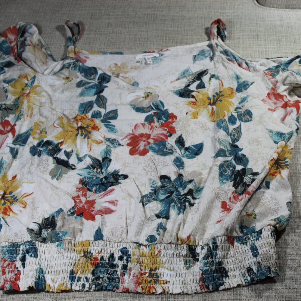 Maurice Cream and Floral Gauze Cold Shoulder Top